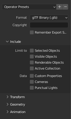 Blender glTF Exporter - Include
